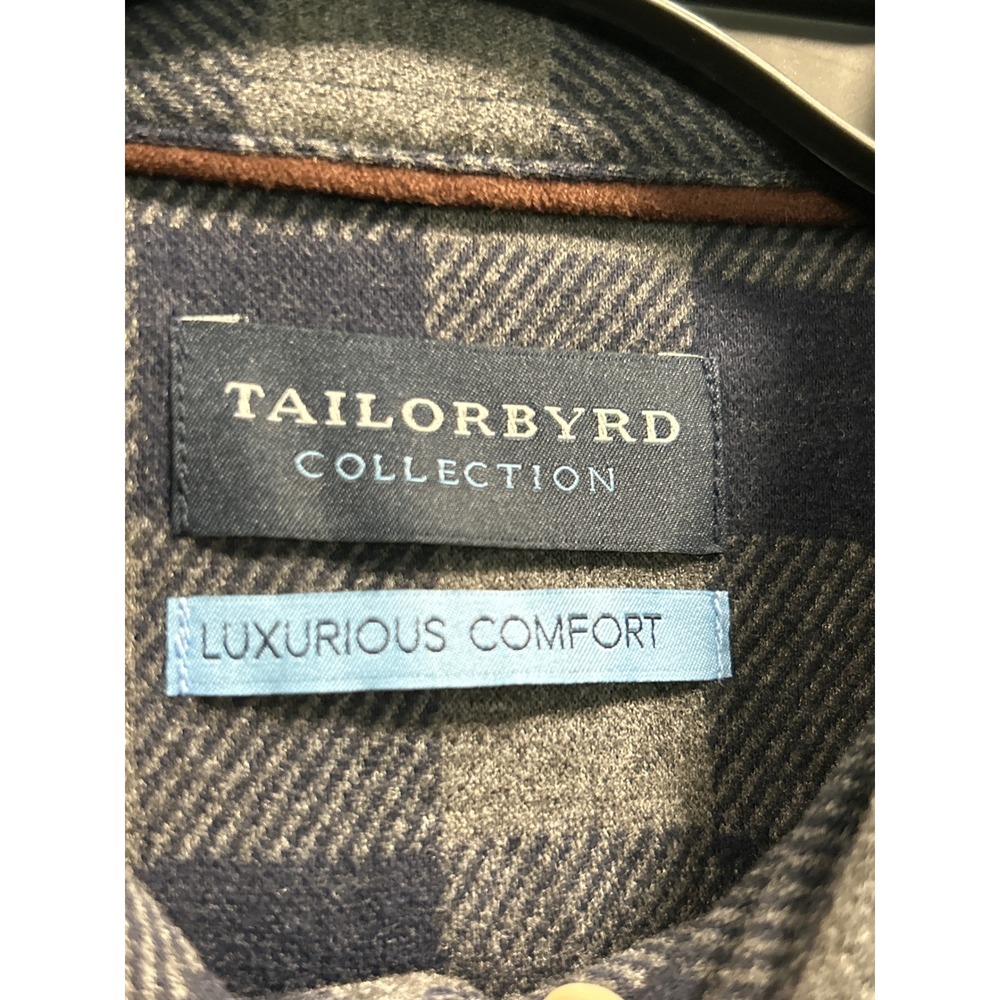 Tailorbyrd Button Down Shirt Mens Large Blue Grey New Plaid Sweater Knit Stretch - Picture 4 of 10